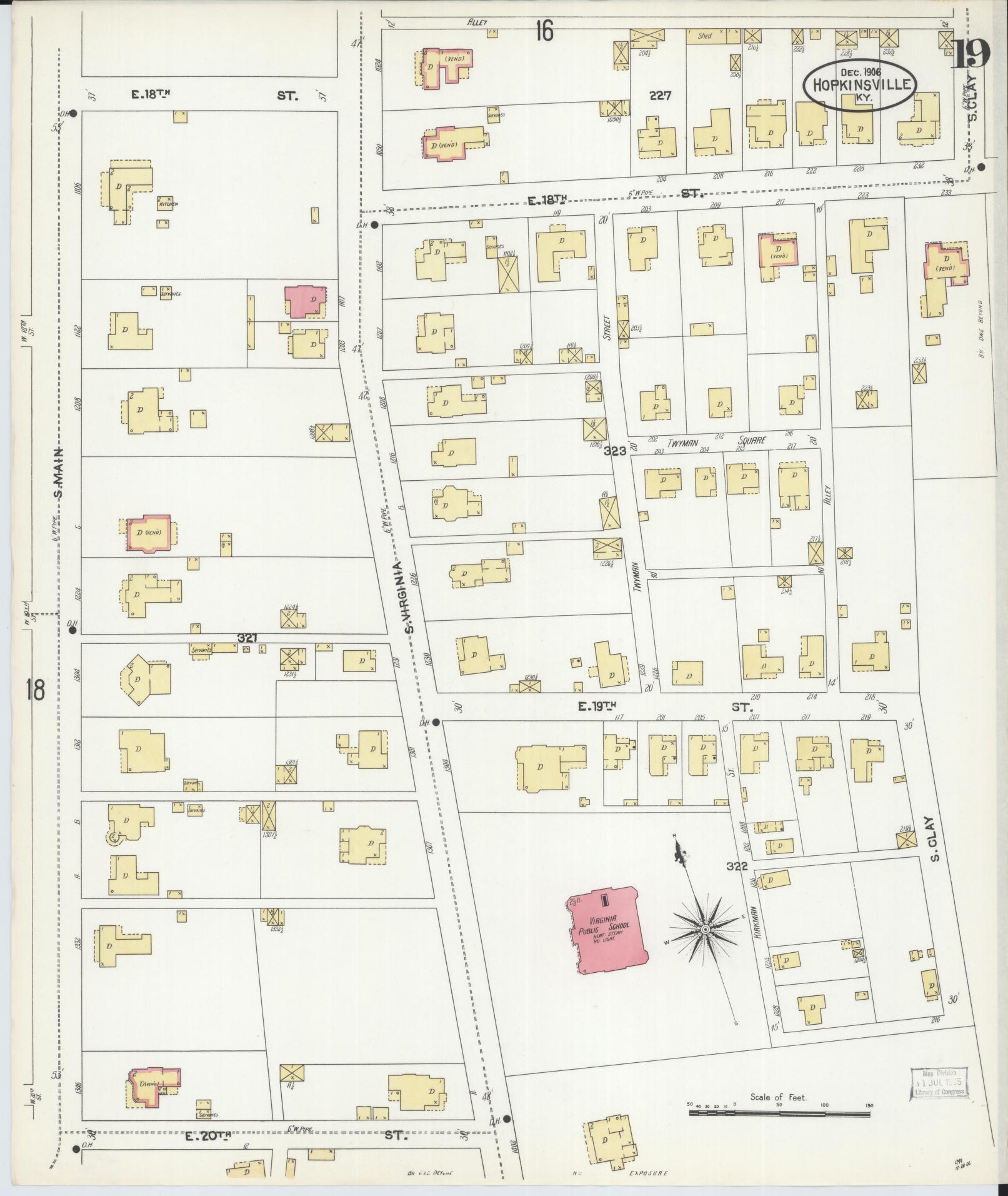 Sanborn Fire Insurance Map from Hopkinsville, Christian County, Kentucky (1906), Sheet #0019 - Complete Map Set gallery image, historic Sanborn map, vintage wall art, Kentucky Kentucky