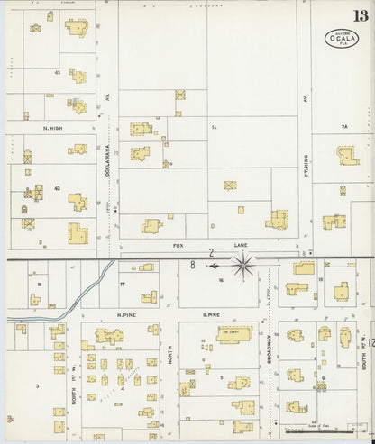 Sanborn Fire Insurance Map from Ocala, Marion County, Florida (1906), Sheet #0013 - Historic Sanborn Fire Insurance Map Print, vintage old map wall art, antique decor, genealogy gift, Florida Florida map