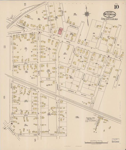Sanborn Fire Insurance Map from Westbrook, Cumberland County, Maine (1922), Sheet #0010 - Historic Sanborn Fire Insurance Map Print, vintage old map wall art, antique decor, genealogy gift, Maine Maine map
