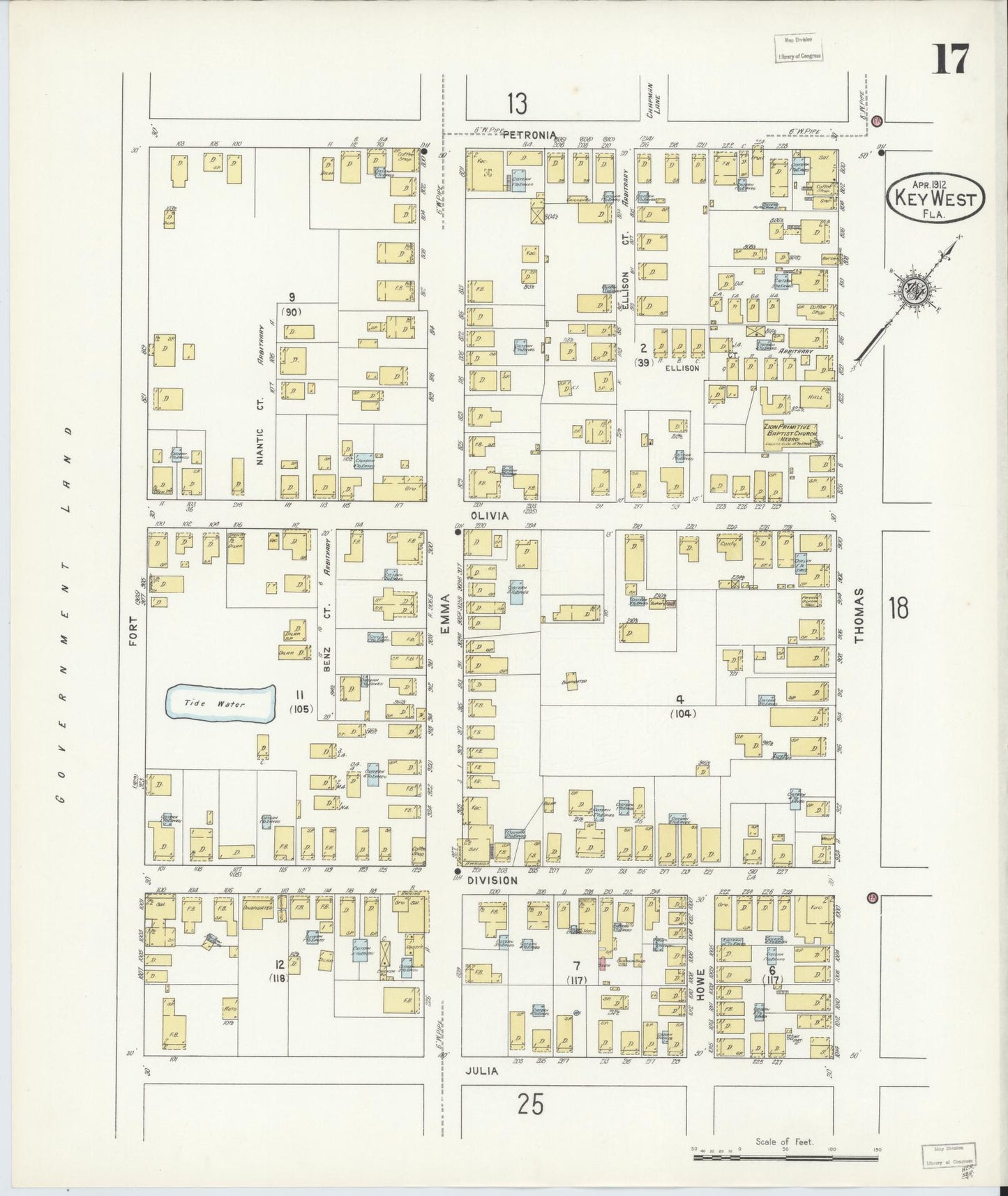 Sanborn Fire Insurance Map from Key West, Monroe County, Florida (1912), Sheet #0017 - Complete Map Set gallery image, historic Sanborn map, vintage wall art, Florida Florida