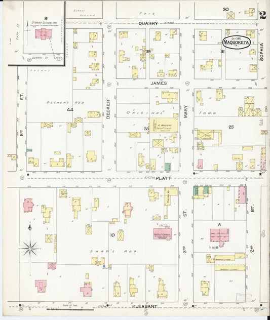 Sanborn Fire Insurance Map from Maquoketa, Jackson County, Iowa (1892), Sheet #0002 - Historic Sanborn Fire Insurance Map Print, vintage old map wall art