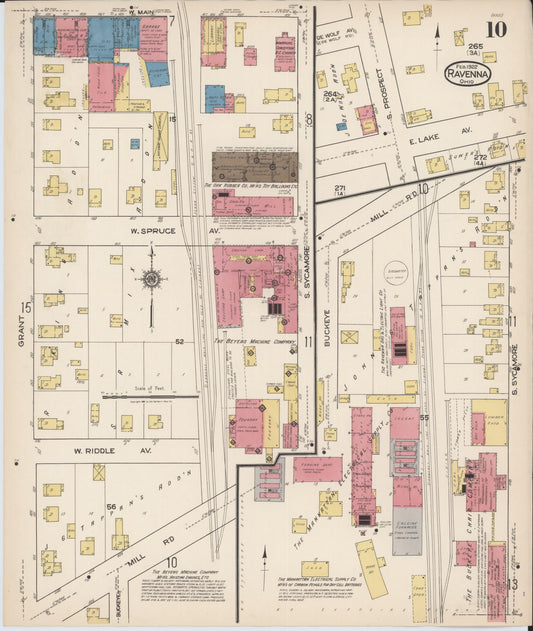Sanborn Fire Insurance Map from Ravenna, Portage County, Ohio (1922), Sheet #0010 - Historic Sanborn Fire Insurance Map Print, vintage old map wall art, antique decor, genealogy gift, Ohio Ohio map