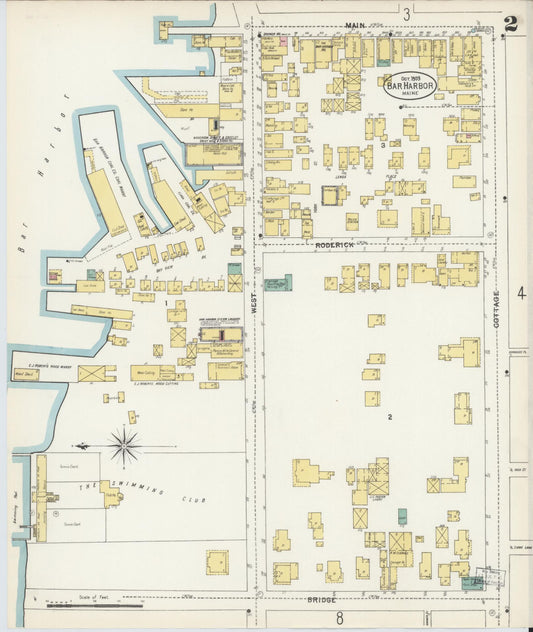 Sanborn Fire Insurance Map from Bar Harbor, Hancock County, Maine (1903), Sheet #0002 - Historic Sanborn Fire Insurance Map Print, vintage old map wall art, antique decor, genealogy gift, Maine Maine map