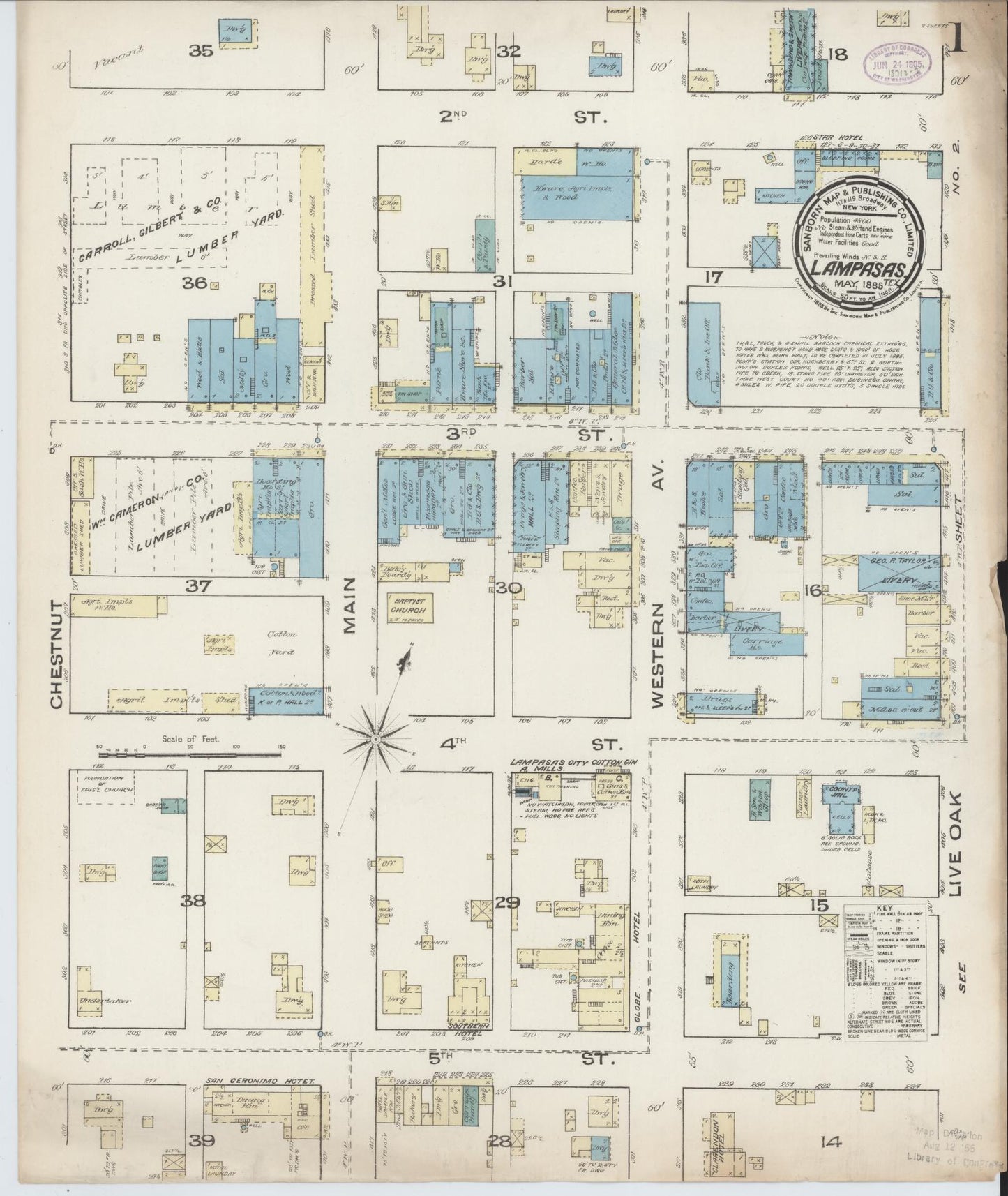 Sanborn Fire Insurance Map from Lampasas, Lampasas County, Texas (1885), Sheet #0001 - Complete Map Set gallery image, historic Sanborn map, vintage wall art, Texas Texas