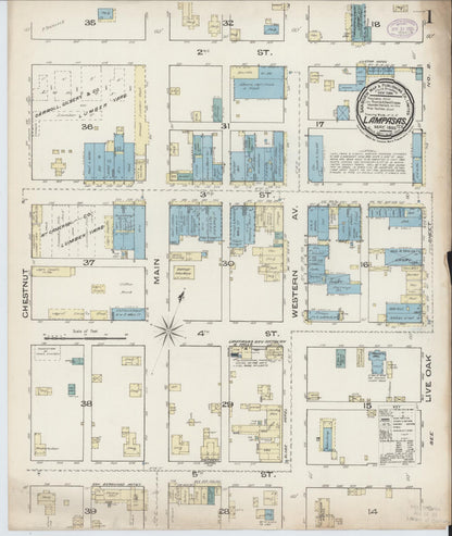 Sanborn Fire Insurance Map from Lampasas, Lampasas County, Texas (1885), Sheet #0001 - Complete Map Set gallery image, historic Sanborn map, vintage wall art, Texas Texas