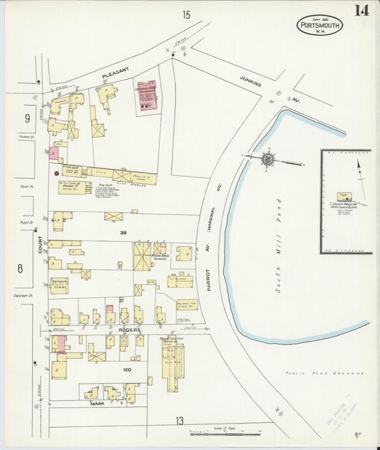 Sanborn Fire Insurance Map from Portsmouth, Rockingham County, New Hampshire (1910), Sheet #0014 - Historic Sanborn Fire Insurance Map Print, vintage old map wall art, antique decor, genealogy gift, New Hampshire New Hampshire map