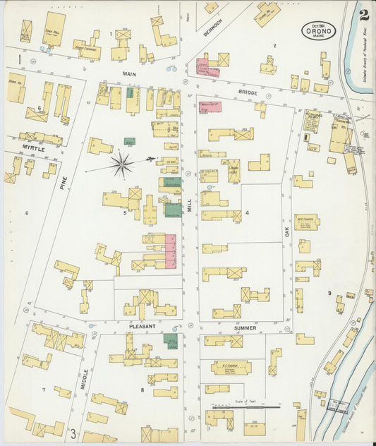 Sanborn Fire Insurance Map from Orono, Penobscot County, Maine (1901), Sheet #0002 - Historic Sanborn Fire Insurance Map Print, vintage old map wall art, antique decor, genealogy gift, Maine Maine map