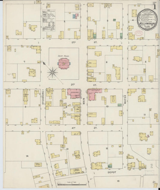 Sanborn Fire Insurance Map from Williamsburg, Whitley County, Kentucky (1895), Sheet #0001 - Complete Map Set gallery image, historic Sanborn map, vintage wall art, Kentucky Kentucky