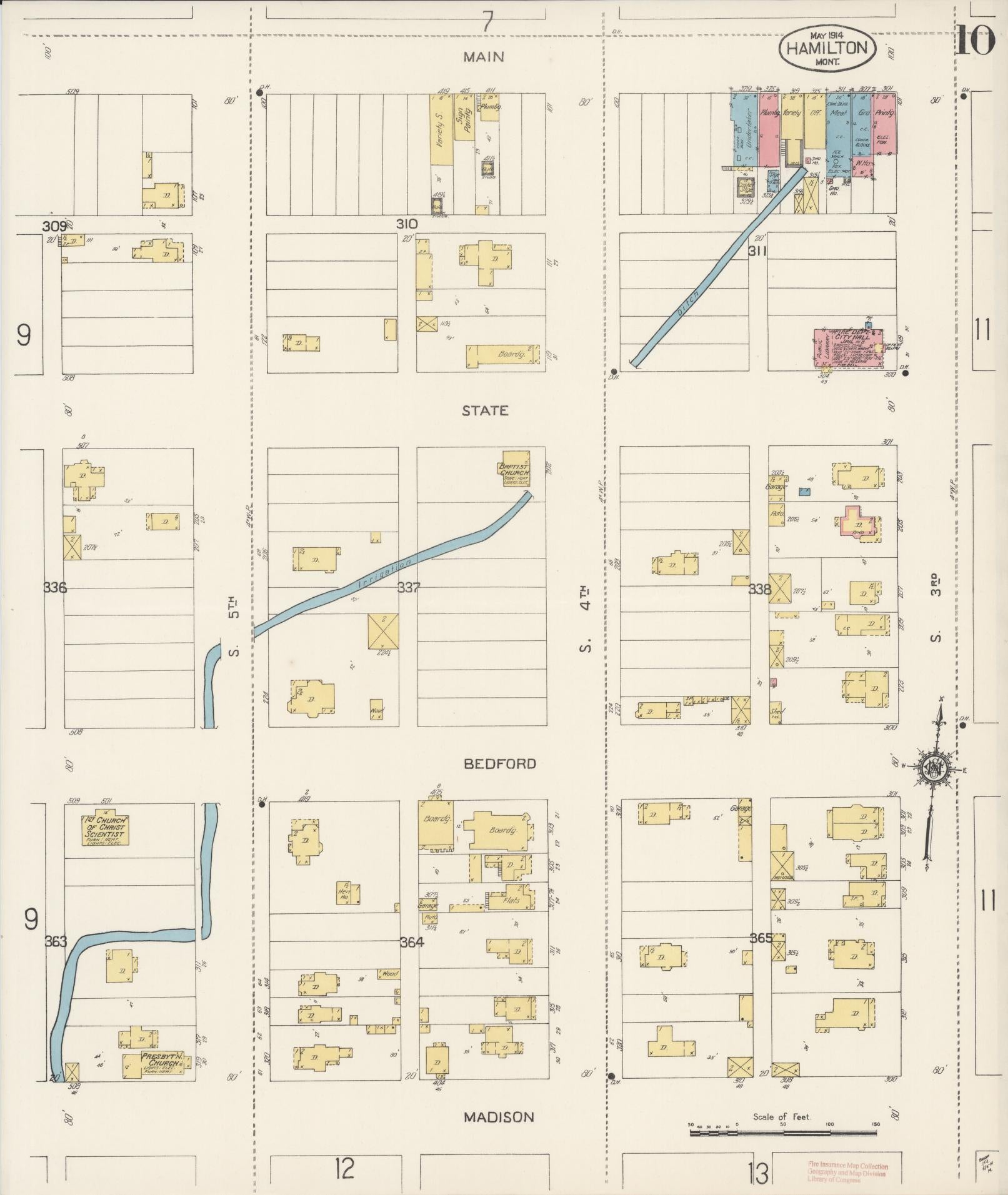 Sanborn Fire Insurance Map from Hamilton, Ravalli County, Montana (1914), Sheet #0010 - Historic Sanborn Fire Insurance Map Print, vintage old map wall art, antique decor, genealogy gift, Montana Montana map
