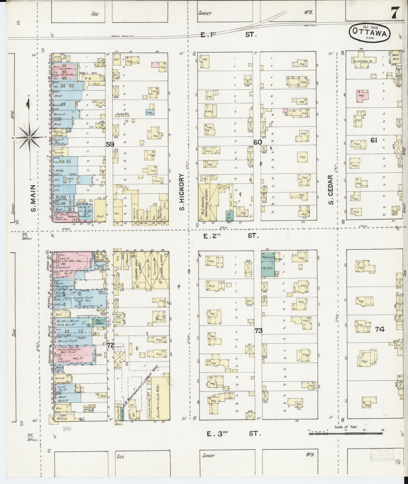 Sanborn Fire Insurance Map from Ottawa, Franklin County, Kansas (1888), Sheet #0007 - Complete Map Set gallery image, historic Sanborn map, vintage wall art, Kansas Kansas