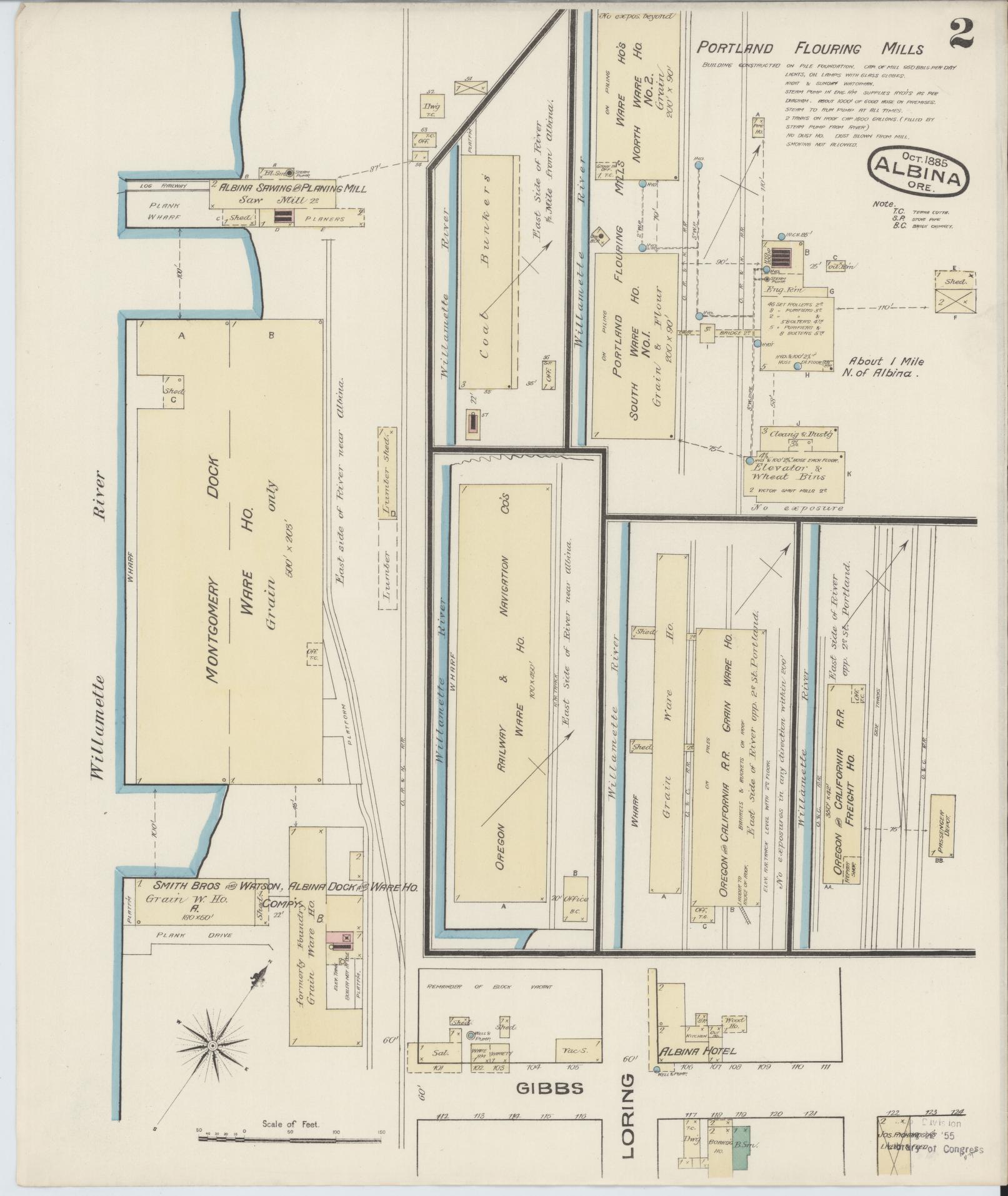 Sanborn Fire Insurance Map from Albina, Multnomah County, Oregon (1885), Sheet #0002 - Historic Sanborn Fire Insurance Map Print, vintage old map wall art, antique decor, genealogy gift, Oregon Oregon map