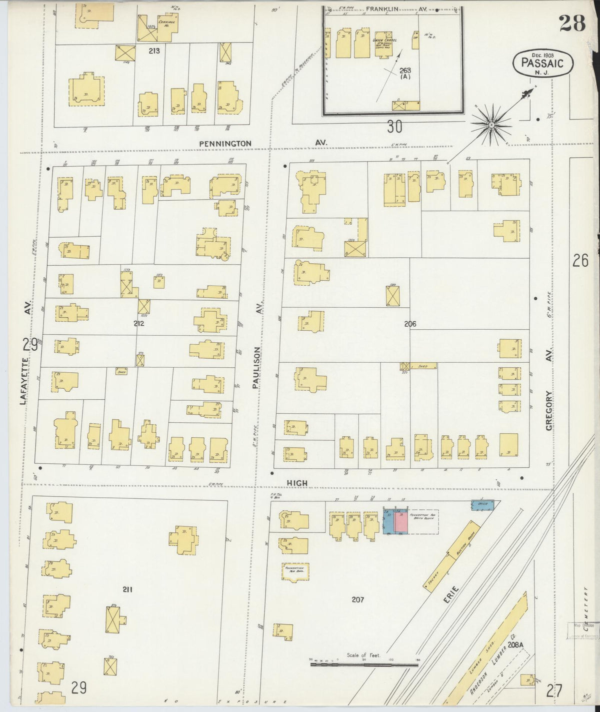 Sanborn Fire Insurance Map from Passaic, Passaic County, New Jersey (1903), Sheet #0028 - Complete Map Set gallery image, historic Sanborn map, vintage wall art, New Jersey New Jersey