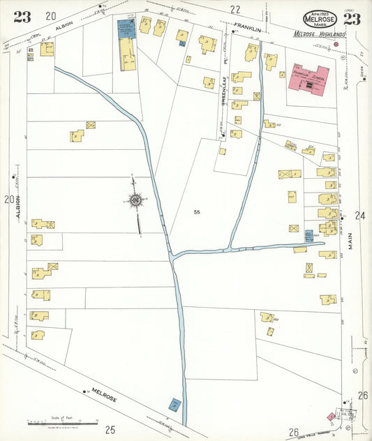 Sanborn Fire Insurance Map from Melrose, Middlesex County, Massachusetts (1923), Sheet #0023 - Historic Sanborn Fire Insurance Map Print, vintage old map wall art, antique decor, genealogy gift, Massachusetts Massachusetts map
