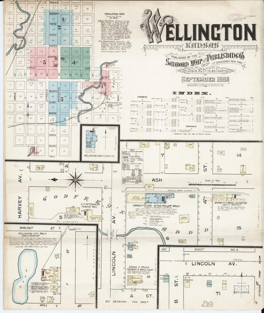 Sanborn Fire Insurance Map from Wellington, Sumner County, Kansas (1886), Sheet #0001 - Historic Sanborn Fire Insurance Map Print, vintage old map wall art, antique decor, genealogy gift, Kansas Kansas map