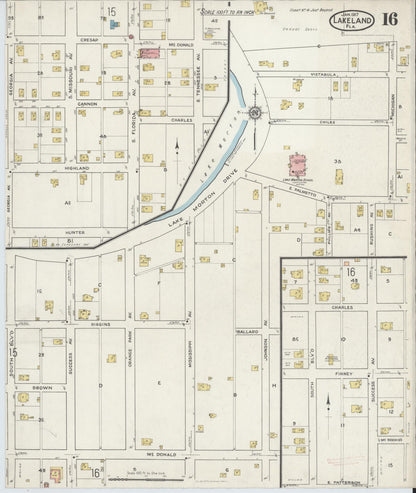 Sanborn Fire Insurance Map from Lakeland, Polk County, Florida (1917), Sheet #0016 - Complete Map Set gallery image, historic Sanborn map, vintage wall art, Florida Florida