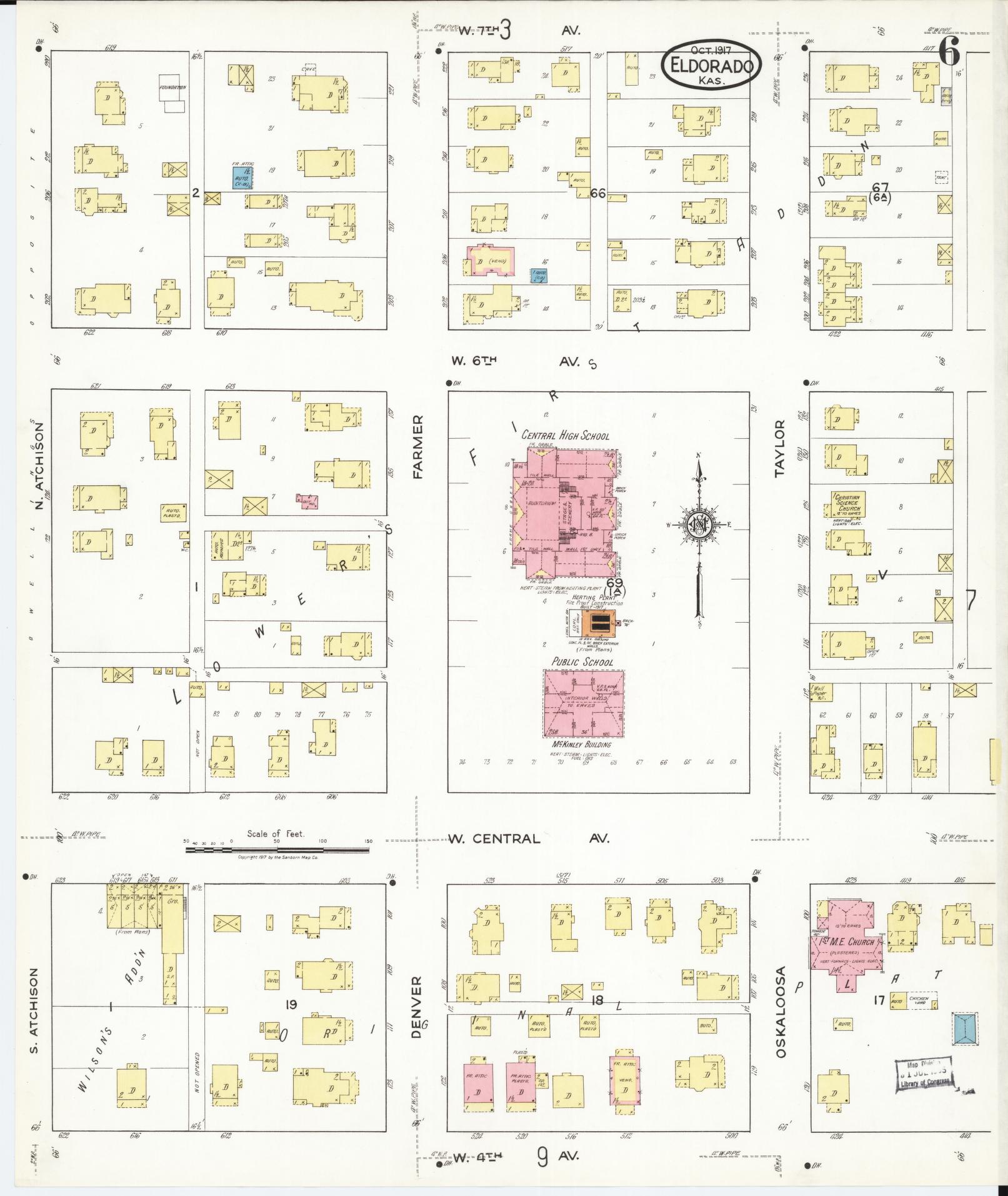Sanborn Fire Insurance Map from El Dorado, Butler County, Kansas (1917), Sheet #0006 - Historic Sanborn Fire Insurance Map Print, vintage old map wall art, antique decor, genealogy gift, Kansas Kansas map