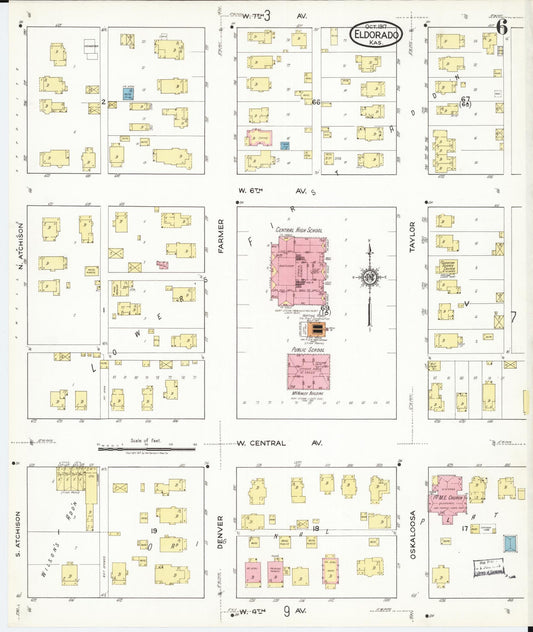Sanborn Fire Insurance Map from El Dorado, Butler County, Kansas (1917), Sheet #0006 - Historic Sanborn Fire Insurance Map Print, vintage old map wall art, antique decor, genealogy gift, Kansas Kansas map