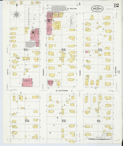 Sanborn Fire Insurance Map from Ann Arbor, Washtenaw County, Michigan (1908), Sheet #0012 - Complete Map Set gallery image, historic Sanborn map, vintage wall art, Michigan Michigan