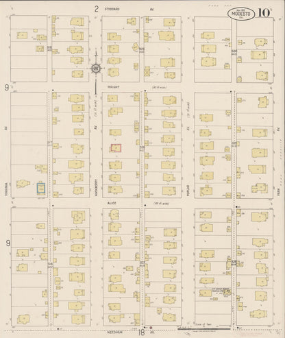 Sanborn Fire Insurance Map from Modesto, Stanislaus County, California (1919), Sheet #0010 - Complete Map Set gallery image, historic Sanborn map, vintage wall art, California California