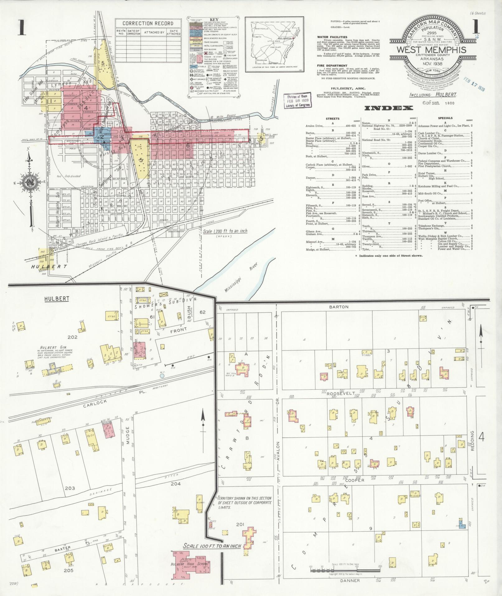Sanborn Fire Insurance Map from West Memphis, Crittenden County, Arkansas (1938), Sheet #0001 - Complete Map Set gallery image, historic Sanborn map, vintage wall art, Arkansas Arkansas