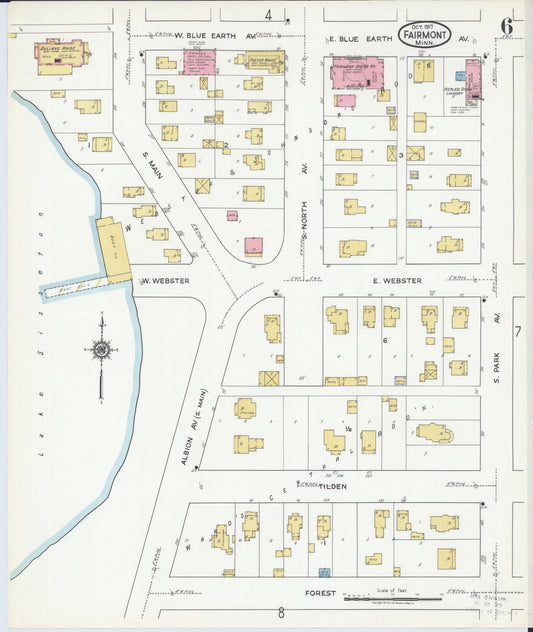 Sanborn Fire Insurance Map from Fairmont, Martin County, Minnesota (1917), Sheet #0006 - Historic Sanborn Fire Insurance Map Print, vintage old map wall art, antique decor, genealogy gift, Minnesota Minnesota map