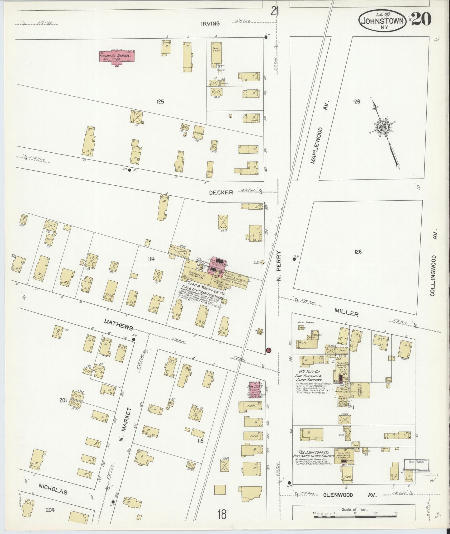 Sanborn Fire Insurance Map from Johnstown, Fulton County, New York (1912), Sheet #0020 - Complete Map Set gallery image, historic Sanborn map, vintage wall art, New York New York