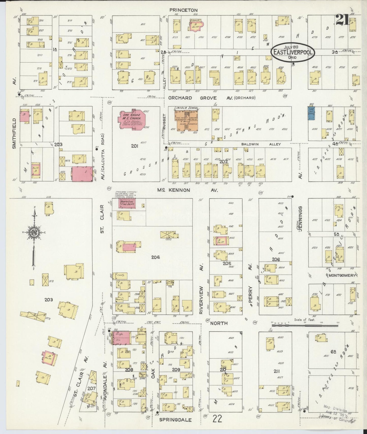 Sanborn Fire Insurance Map from East Liverpool, Columbiana County, Ohio (1913), Sheet #0021 - Historic Sanborn Fire Insurance Map Print, vintage old map wall art, antique decor, genealogy gift, Ohio Ohio map