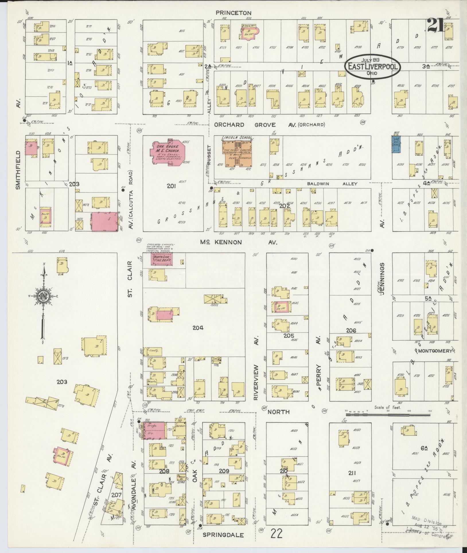 Sanborn Fire Insurance Map from East Liverpool, Columbiana County, Ohio (1913), Sheet #0021 - Historic Sanborn Fire Insurance Map Print, vintage old map wall art, antique decor, genealogy gift, Ohio Ohio map