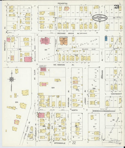 Sanborn Fire Insurance Map from East Liverpool, Columbiana County, Ohio (1913), Sheet #0021 - Historic Sanborn Fire Insurance Map Print, vintage old map wall art, antique decor, genealogy gift, Ohio Ohio map