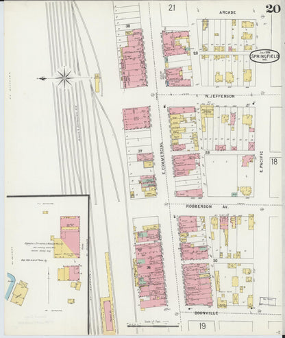 Sanborn Fire Insurance Map from Springfield, Greene County, Missouri (1896), Sheet #0020 - Historic Sanborn Fire Insurance Map Print, vintage old map wall art, antique decor, genealogy gift, Missouri Missouri map