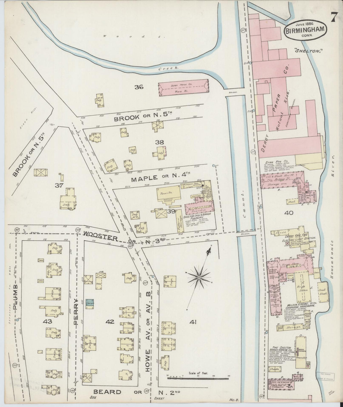 Sanborn Fire Insurance Map from Birmingham, New Haven County, Connecticut (1886), Sheet #0007 - Complete Map Set gallery image, historic Sanborn map, vintage wall art, Connecticut Connecticut