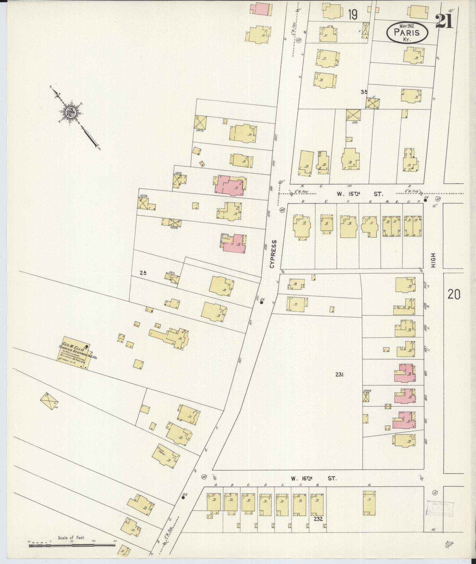 Sanborn Fire Insurance Map from Paris, Bourbon County, Kentucky (1912), Sheet #0021 - Historic Sanborn Fire Insurance Map Print, vintage old map wall art, antique decor, genealogy gift, Kentucky Kentucky map