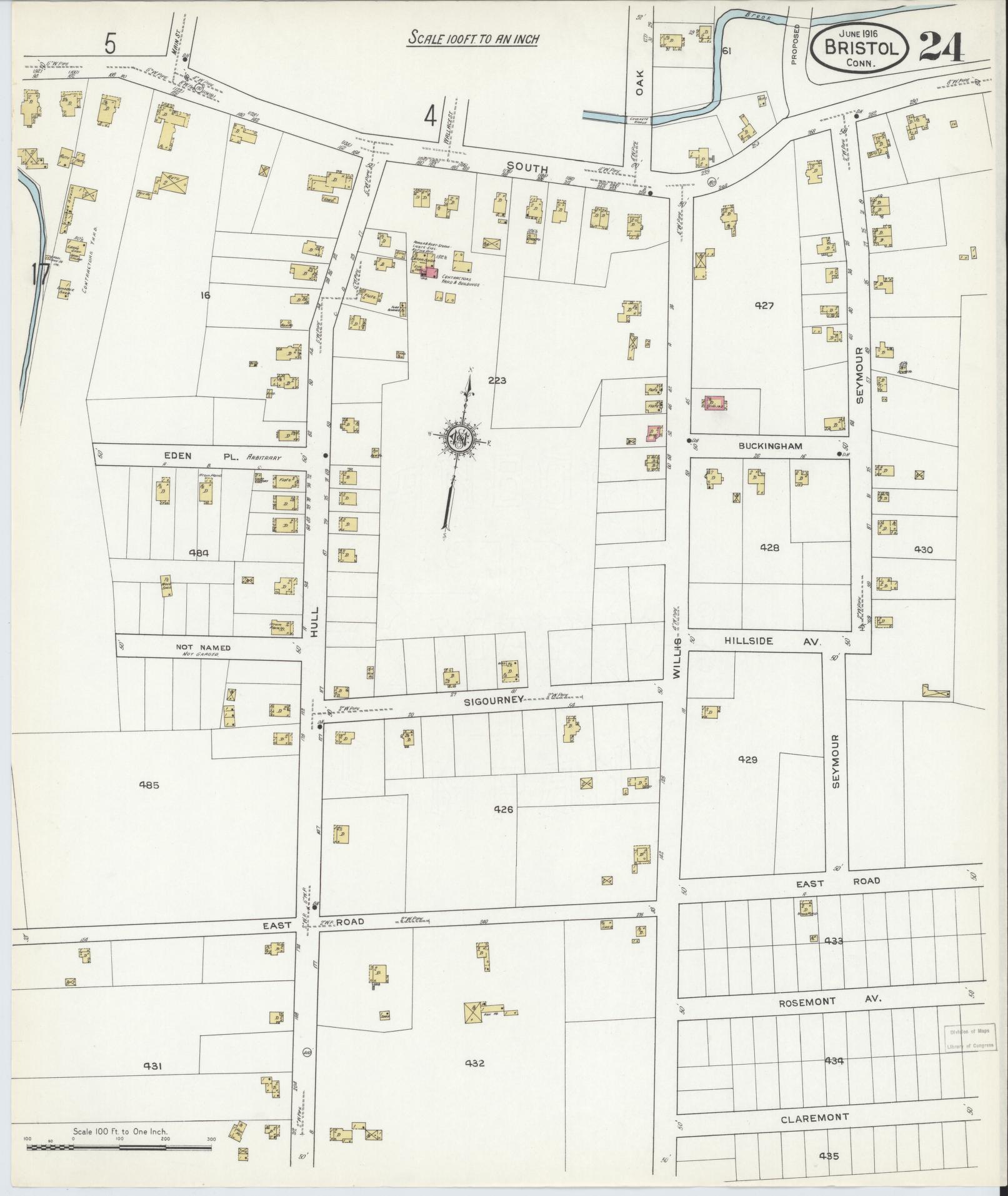 Sanborn Fire Insurance Map from Bristol, Hartford County, Connecticut (1916), Sheet #0024 - Complete Map Set gallery image, historic Sanborn map, vintage wall art, Connecticut Connecticut