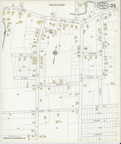 Sanborn Fire Insurance Map from Bristol, Hartford County, Connecticut (1916), Sheet #0024 - Complete Map Set gallery image, historic Sanborn map, vintage wall art, Connecticut Connecticut