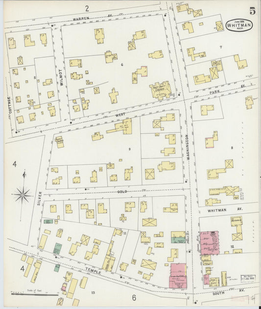 Sanborn Fire Insurance Map from Whitman, Plymouth County, Massachusetts (1896), Sheet #0005 - Historic Sanborn Fire Insurance Map Print, vintage old map wall art, antique decor, genealogy gift, Massachusetts Massachusetts map