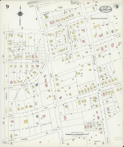 Sanborn Fire Insurance Map from Glen Ellyn, Du Page County, Illinois (1924), Sheet #0009 - Historic Sanborn Fire Insurance Map Print, vintage old map wall art, antique decor, genealogy gift, Illinois Illinois map