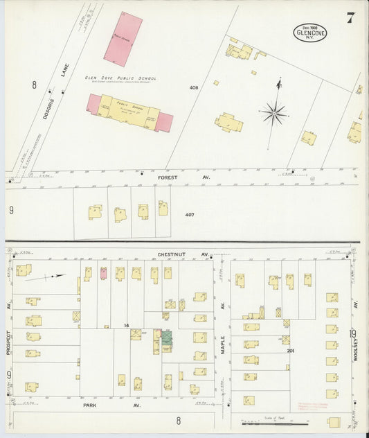 Sanborn Fire Insurance Map from Glen Cove, Nassau County, New York (1908), Sheet #0007 - Historic Sanborn Fire Insurance Map Print, vintage old map wall art, antique decor, genealogy gift, New York New York map