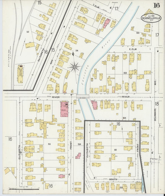 Sanborn Fire Insurance Map from Hornell, Steuben County, New York (1898), Sheet #0016 - Historic Sanborn Fire Insurance Map Print, vintage old map wall art, antique decor, genealogy gift, New York New York map