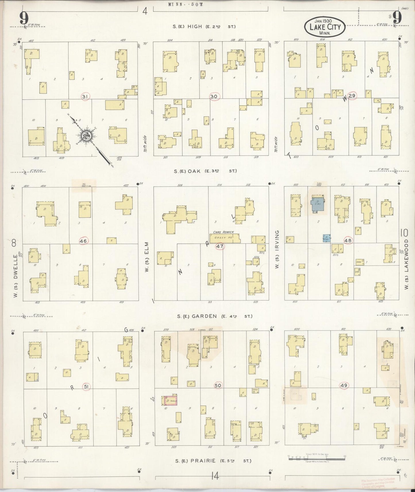Sanborn Fire Insurance Map from Lake City, Wabasha County, Minnesota (1938), Sheet #0009 - Historic Sanborn Fire Insurance Map Print, vintage old map wall art, antique decor, genealogy gift, Minnesota Minnesota map