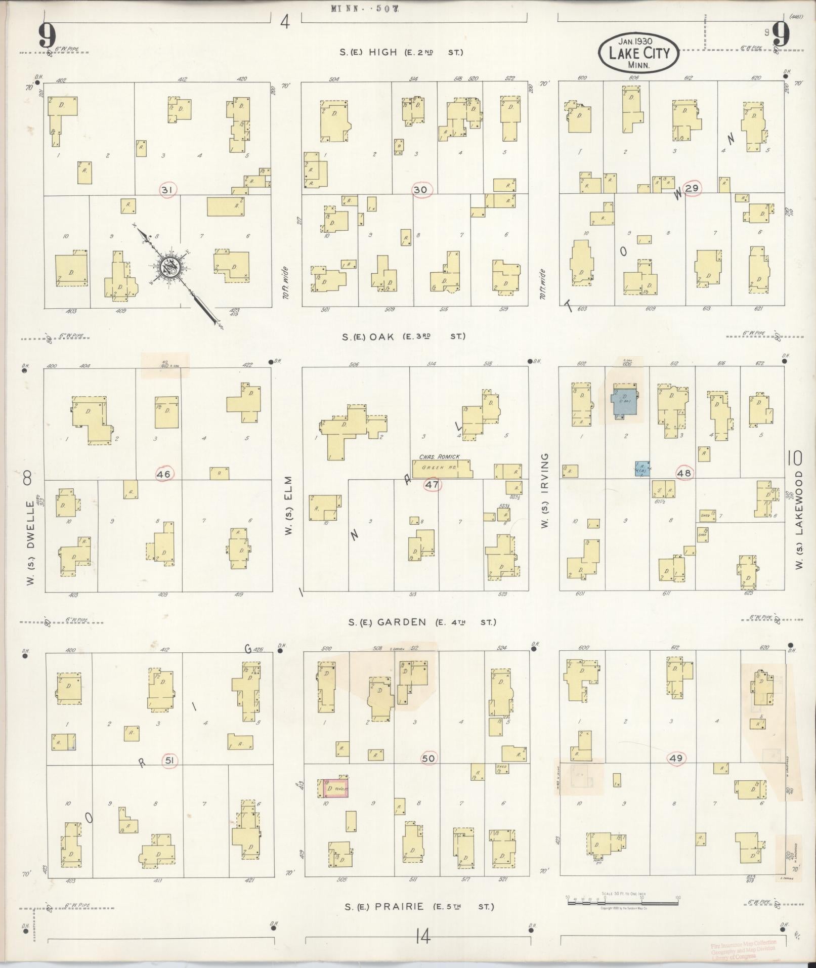 Sanborn Fire Insurance Map from Lake City, Wabasha County, Minnesota (1938), Sheet #0009 - Historic Sanborn Fire Insurance Map Print, vintage old map wall art, antique decor, genealogy gift, Minnesota Minnesota map