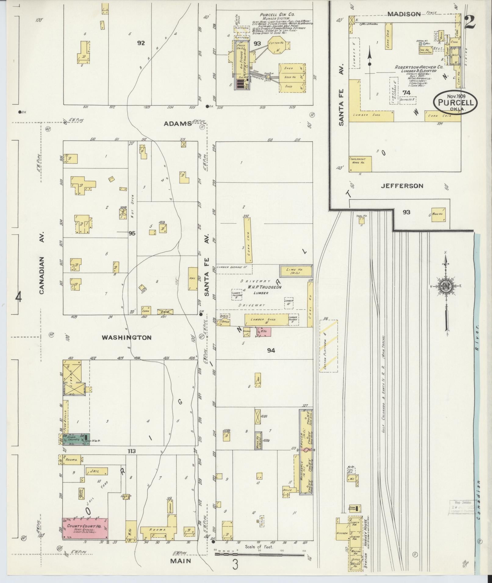 Sanborn Fire Insurance Map from Purcell, McClain County, Oklahoma (1909), Sheet #0002 - Historic Sanborn Fire Insurance Map Print, vintage old map wall art, antique decor, genealogy gift, Oklahoma Oklahoma map