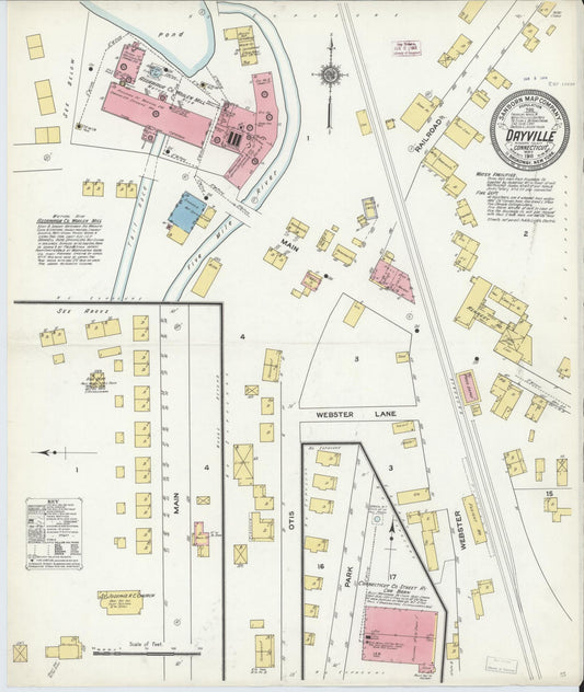 Sanborn Fire Insurance Map from Dayville, Windbam County, Connecticut (1911), Sheet #0001 - Historic Sanborn Fire Insurance Map Print, vintage old map wall art, antique decor, genealogy gift, Connecticut Connecticut map