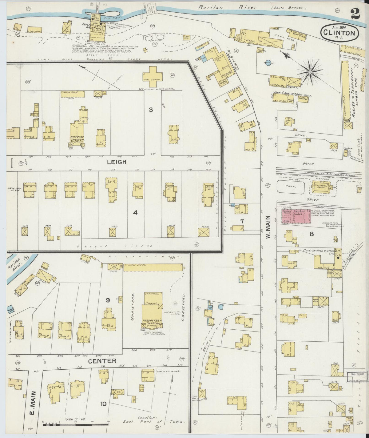 Sanborn Fire Insurance Map from Clinton, Hunterdon County, New Jersey (1892), Sheet #0002 - Complete Map Set gallery image, historic Sanborn map, vintage wall art, New Jersey New Jersey