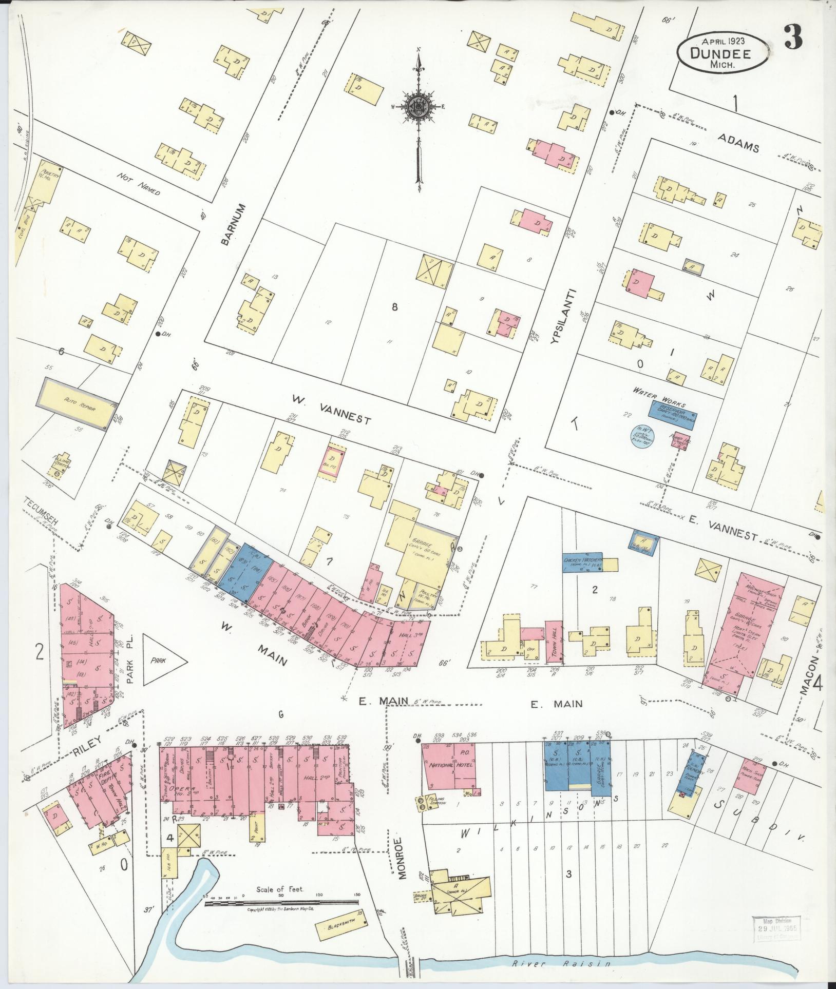 Sanborn Fire Insurance Map from Dundee, Monroe County, Michigan (1923), Sheet #0003 - Historic Sanborn Fire Insurance Map Print, vintage old map wall art, antique decor, genealogy gift, Michigan Michigan map
