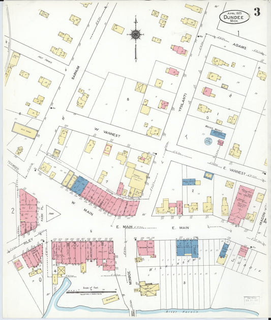 Sanborn Fire Insurance Map from Dundee, Monroe County, Michigan (1923), Sheet #0003 - Historic Sanborn Fire Insurance Map Print, vintage old map wall art, antique decor, genealogy gift, Michigan Michigan map