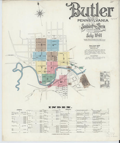 Sanborn Fire Insurance Map from Butler, Butler County, Pennsylvania (1891), Sheet #0001 - Complete Map Set gallery image, historic Sanborn map, vintage wall art, Pennsylvania Pennsylvania