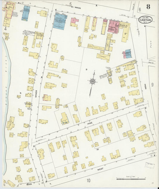 Sanborn Fire Insurance Map from Canton, St. Lawrence County, New York (1913), Sheet #0008 - Historic Sanborn Fire Insurance Map Print, vintage old map wall art, antique decor, genealogy gift, New York New York map