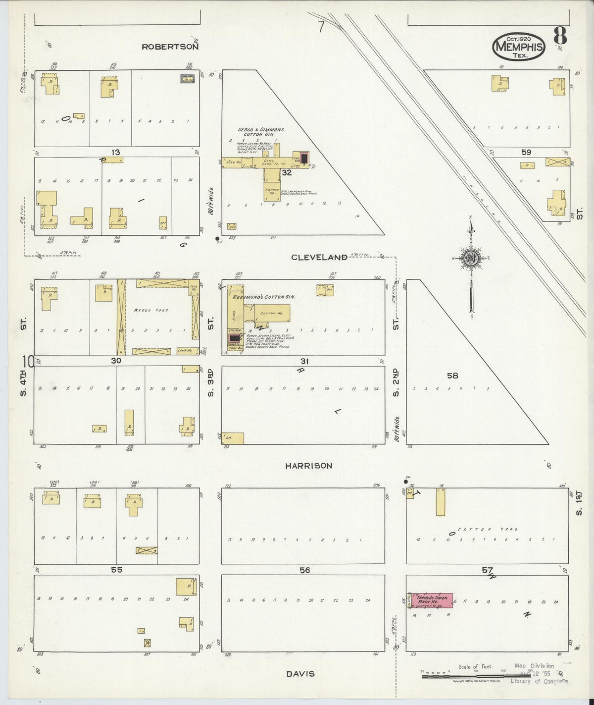 Sanborn Fire Insurance Map from Memphis, Hall County, Texas (1920), Sheet #0008 - Complete Map Set gallery image, historic Sanborn map, vintage wall art, Texas Texas