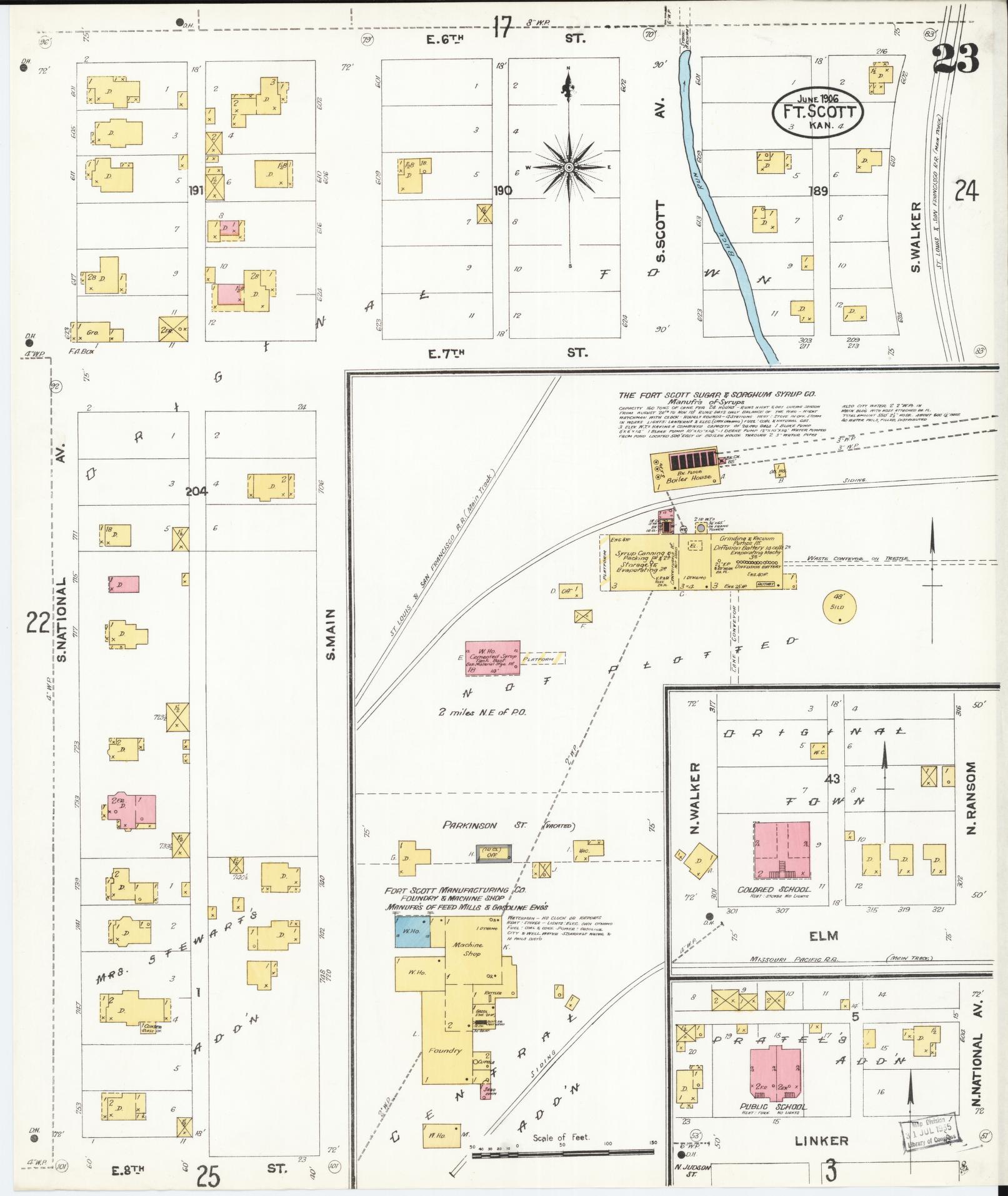 Sanborn Fire Insurance Map from Fort Scott, Bourbon County, Kansas (1906), Sheet #0023 - Historic Sanborn Fire Insurance Map Print, vintage old map wall art, antique decor, genealogy gift, Kansas Kansas map