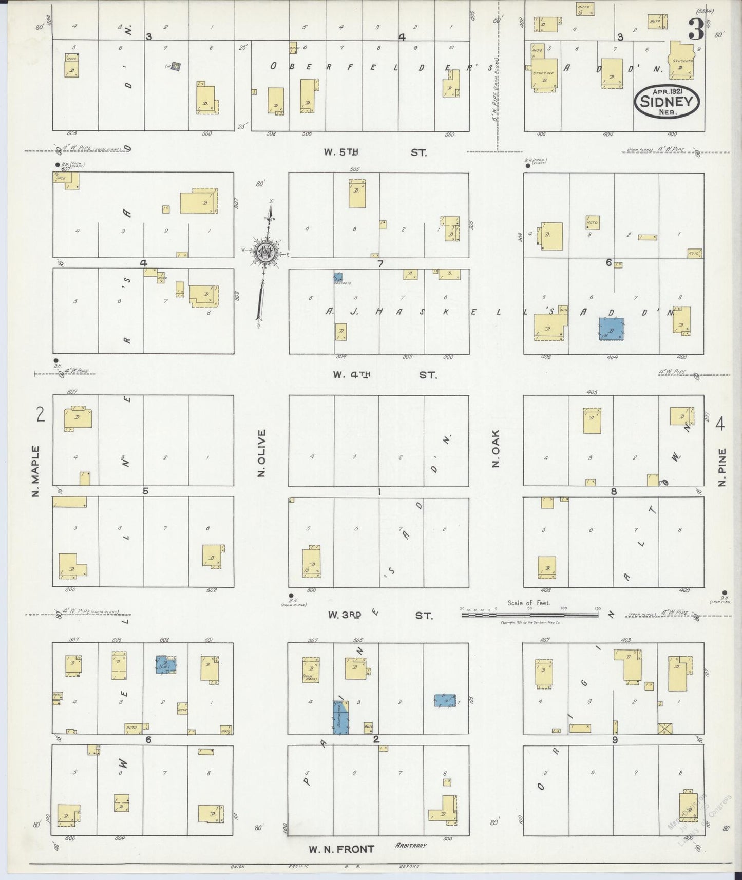 Sanborn Fire Insurance Map from Sidney, Cheyenne County, Nebraska (1921), Sheet #0003 - Complete Map Set gallery image, historic Sanborn map, vintage wall art, Nebraska Nebraska